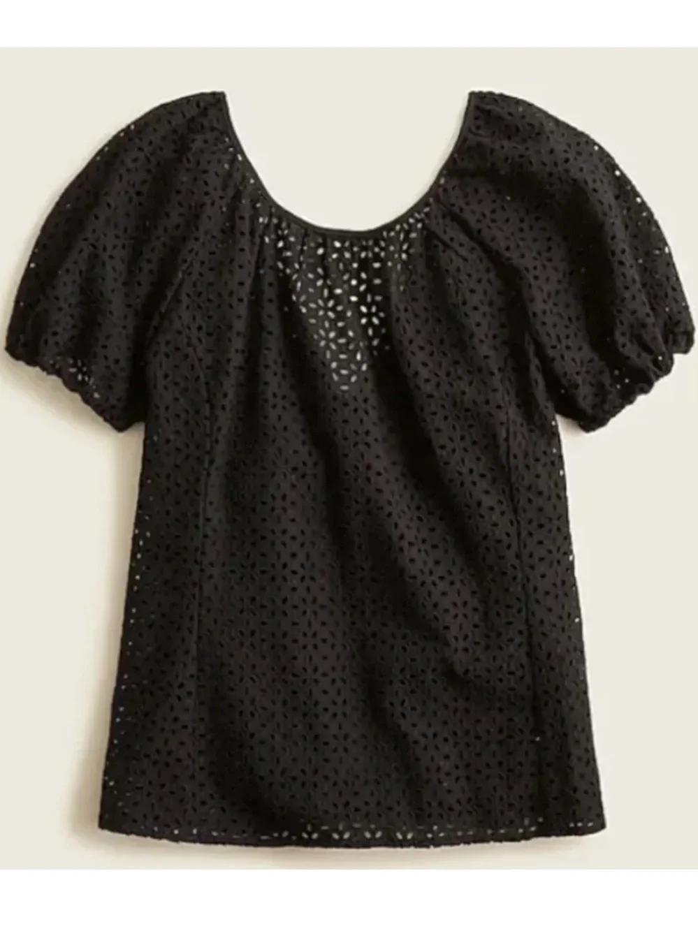 J. Crew Black Eyelet Mesh Cotton Puff-Sleeve Flowy Blouse Size 8